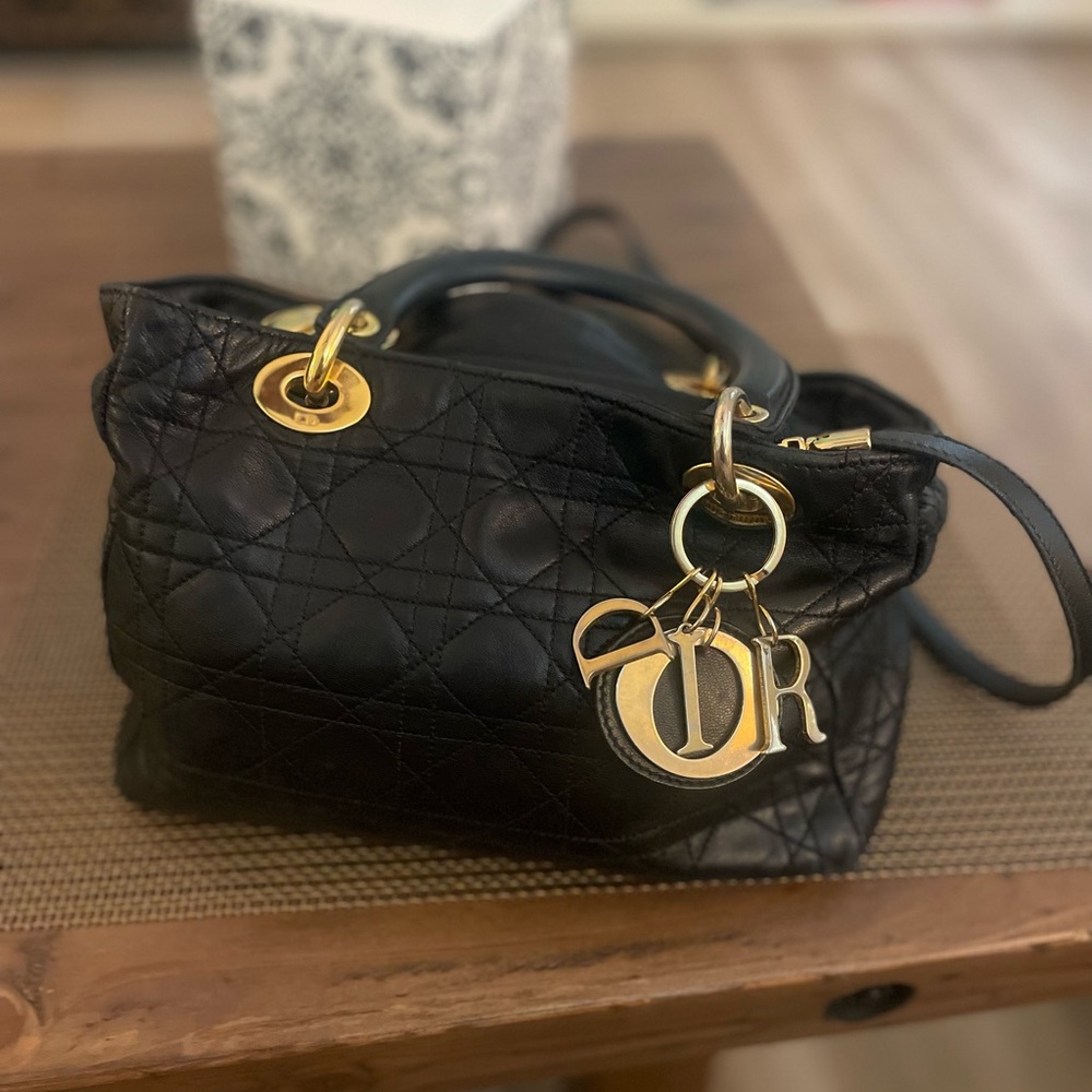 Christian Dior crossbody vintage black leather bag